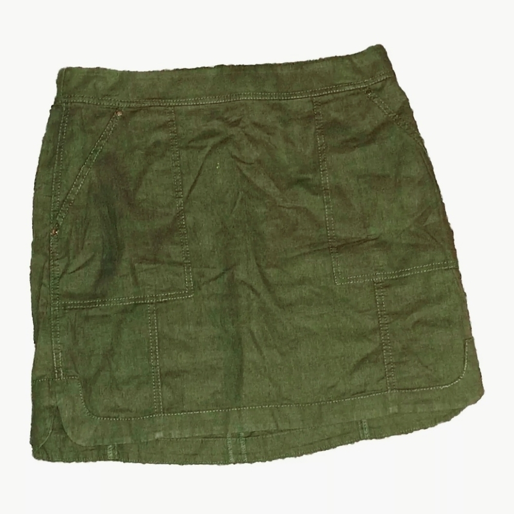WHITE HOUSE BLACK MARKET Ivy Green Linen Casual Skirt Size 16 Pockets NWT B37#14